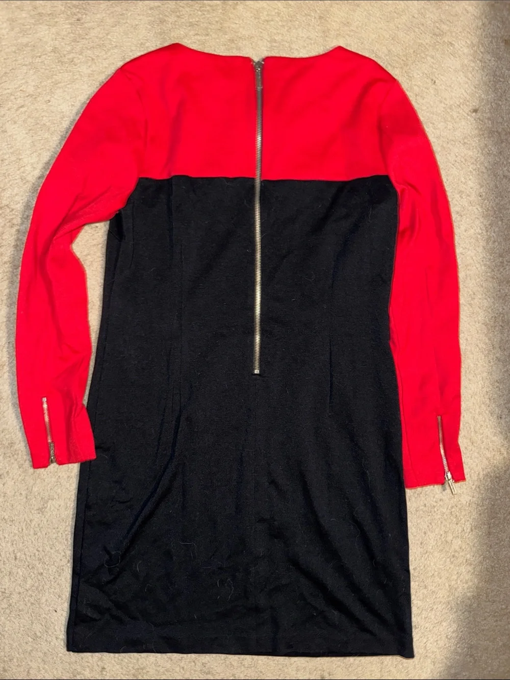 Michael Kors Colorblock Red and Black Long-Sleeve Sheath Dress